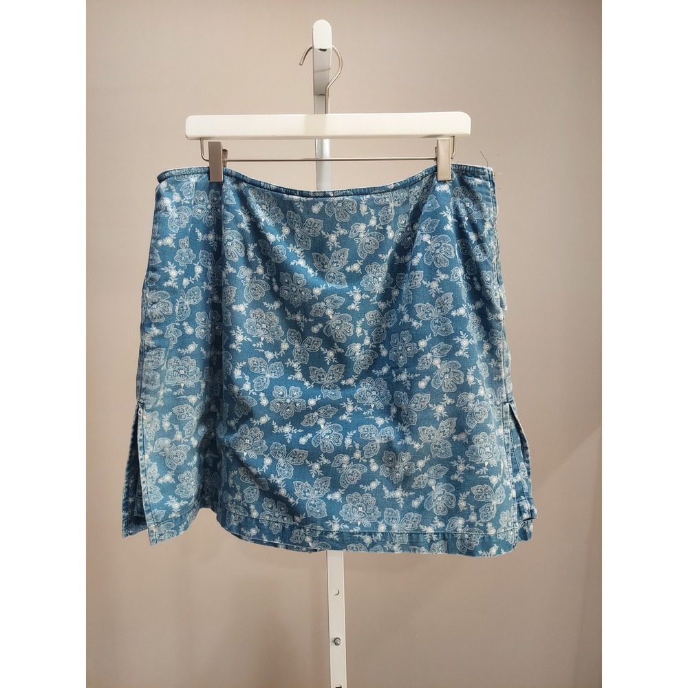 Casual Denim Floral Skort Size 16 Cottagecore Costal Grandmother 90s Buttermom